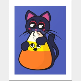 Cute vampire cat eating a candy corn Posters and Art